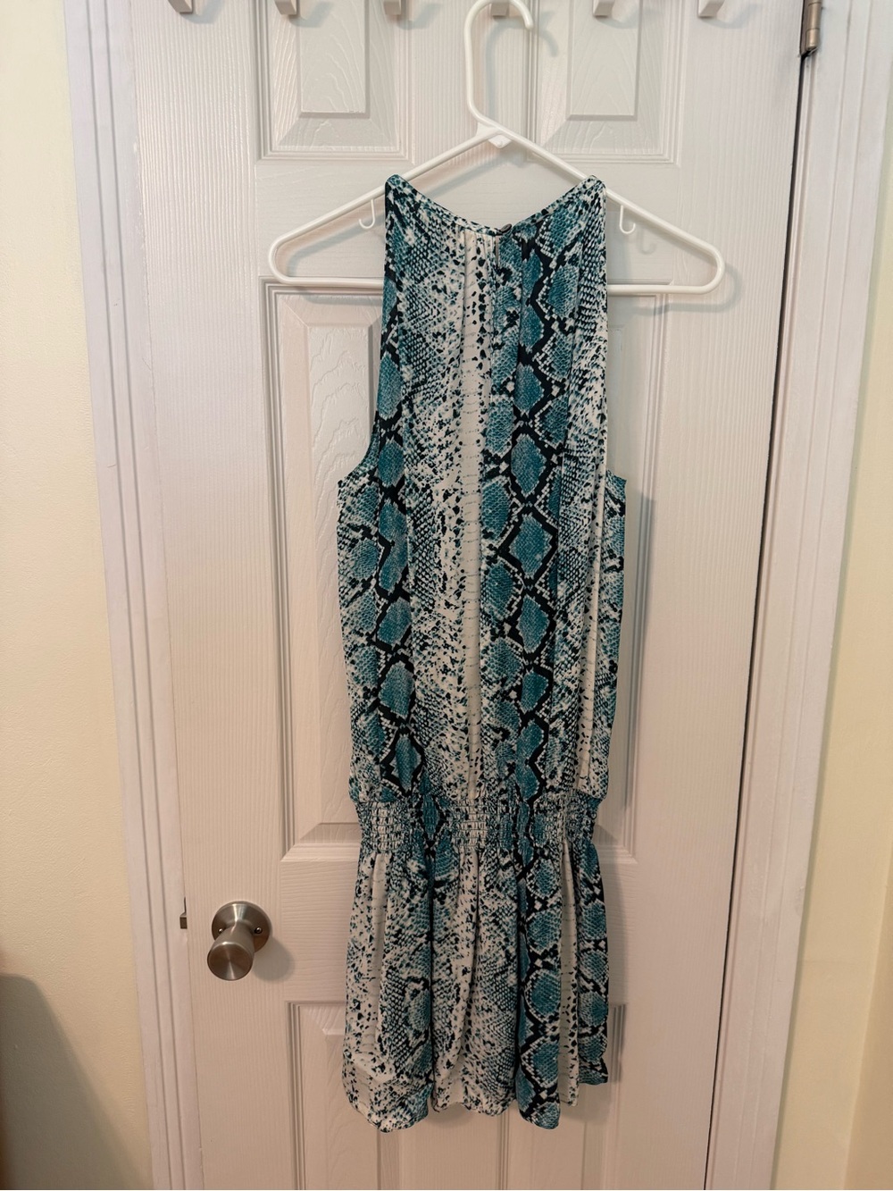 Ramy Brook Teal and White Snake-Print Midi Dress